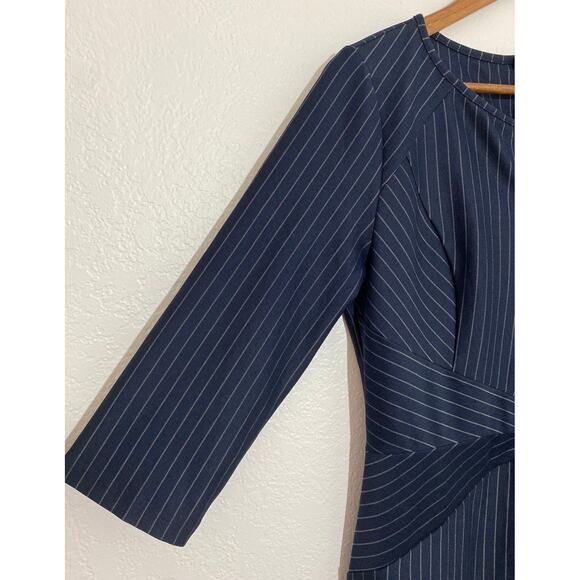 NWT Vfshow Vfemage Size M Navy Striped Sheath Dress Front Zip Dark Academia - Picture 3 of 7